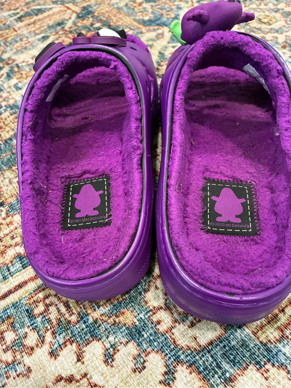 CROCS Plush Purple Slide Sandals with charms - Picture 3 of 8
